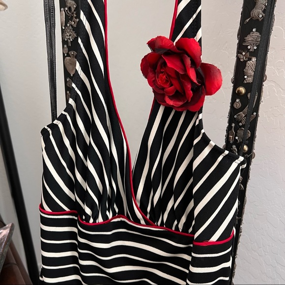 Vintage Rampage Body Con Black/White Stripes Halter Dress - Picture 2 of 7